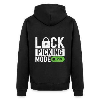 Schlüsseldienst Locksmith Dietrich - Unisex Premium Bio Zip Hoodie - Schwarz - Hinten - Nico (187cm)