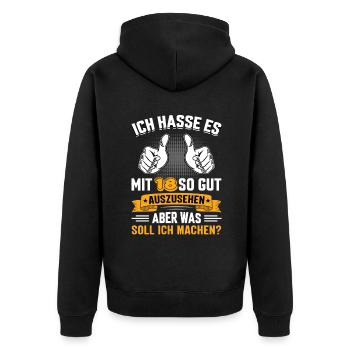 18 Geburtstag 18 Jahre 18 Lebensjahr 18 Lebenalter - Unisex Premium Bio Zip Hoodie - Schwarz - Hinten - Nico (187cm)