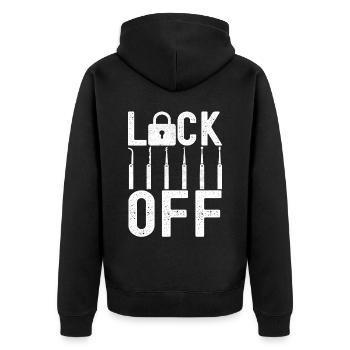 Schlüsseldienst Locksmith Dietrich - Unisex Premium Organic Zip Hoodie - black - Back - Nico (187cm)