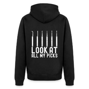 Schlüsseldienst Locksmith Dietrich - Unisex Premium Bio Zip Hoodie - Schwarz - Hinten - Nico (187cm)