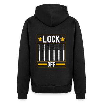 Schlüsseldienst Locksmith Dietrich - Unisex Premium Bio Zip Hoodie - Schwarz - Hinten - Nico (187cm)