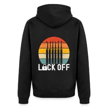 Schlüsseldienst Locksmith Dietrich - Unisex Premium Bio Zip Hoodie - Schwarz - Hinten - Nico (187cm)