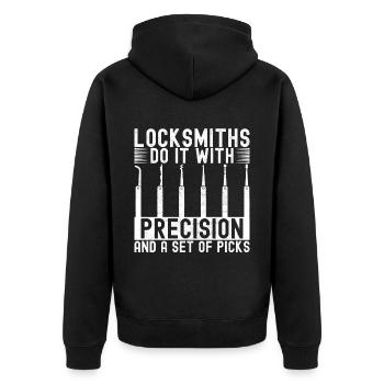 Schlüsseldienst Locksmith Dietrich - Unisex Premium Bio Zip Hoodie - Schwarz - Hinten - Nico (187cm)