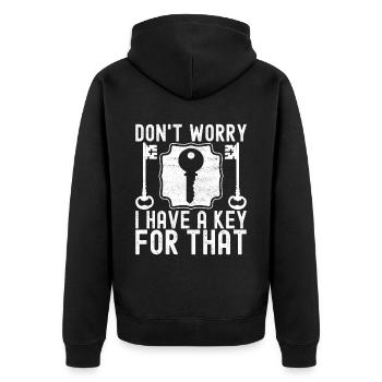Schlüsseldienst Locksmith Dietrich - Unisex Premium Bio Zip Hoodie - Schwarz - Hinten - Nico (187cm)