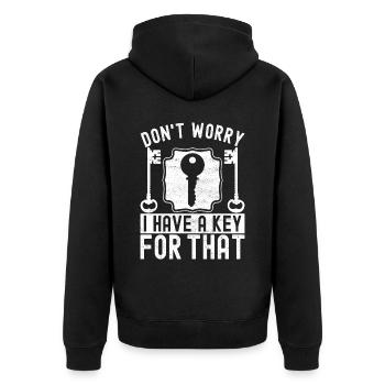Schlüsseldienst Locksmith Dietrich - Unisex Premium Bio Zip Hoodie - Schwarz - Hinten - Nico (187cm)