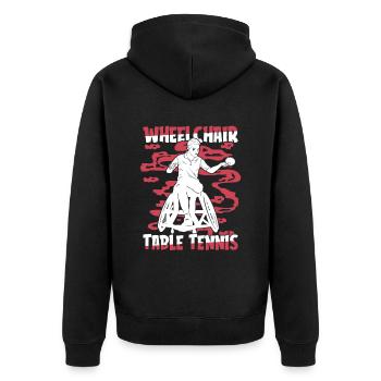 Tischtennis Pingpong Rollstuhl - Unisex Premium Bio Zip Hoodie - Schwarz - Hinten - Nico (187cm)