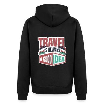 Urlaub Reisen Flugzeug Sonne Meer Strand - Unisex Premium Bio Zip Hoodie - Schwarz - Hinten - Nico (187cm)