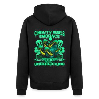 Underground Film, Independent Cinema, Horror - Unisex Premium Bio Zip Hoodie - Schwarz - Hinten - Nico (187cm)