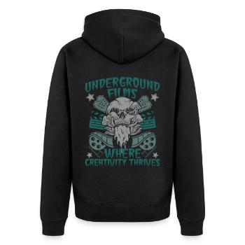 Underground Film, Independent Cinema, Horror - Unisex Premium Bio Zip Hoodie - Schwarz - Hinten - Nico (187cm)