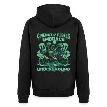 Underground Film, Independent Cinema, Horror - Unisex Premium Bio Zip Hoodie - Schwarz - Hinten - Nico (187cm)