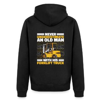 Never Underestimate An Old Man With Forklift Truck - Unisex Premium Organic Zip Hoodie - black - Back - Nico (187cm)