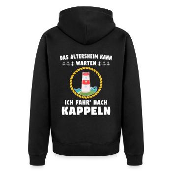 Kappeln Sprüche Kappelner Spruch - Unisex Premium Bio Zip Hoodie - Schwarz - Hinten - Nico (187cm)
