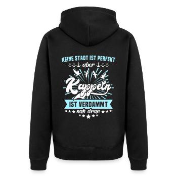 Kappeln Sprüche Kappelner Spruch - Unisex Premium Bio Zip Hoodie - Schwarz - Hinten - Nico (187cm)