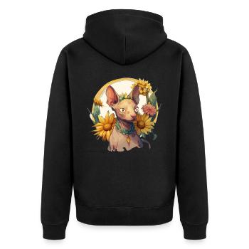 Cute Sphynx Sunflower Cat Breed Pet Kitten - Unisex Premium Organic Zip Hoodie - black - Back - Nico (187cm)