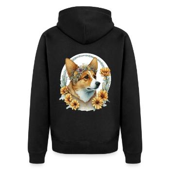 Watercolor Pembroke Welsh Corgi Sunflower Dog Bree - Unisex Premium Bio Zip Hoodie - Schwarz - Hinten - Nico (187cm)