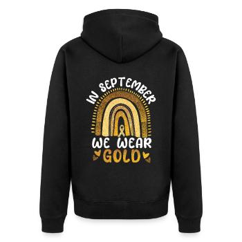 En septembre, nous portons Gold Childhood Cancer - Veste à capuche bio Premium Unisexe - noir - Dos - Nico (187cm)