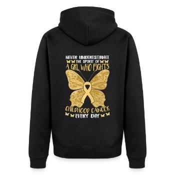 Kinder wegen Krebs im Kindesalter - Unisex Premium Bio Zip Hoodie - Schwarz - Hinten - Nico (187cm)