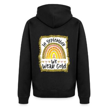 En septembre, nous portons Gold Childhood Cancer - Veste à capuche bio Premium Unisexe - noir - Dos - Nico (187cm)