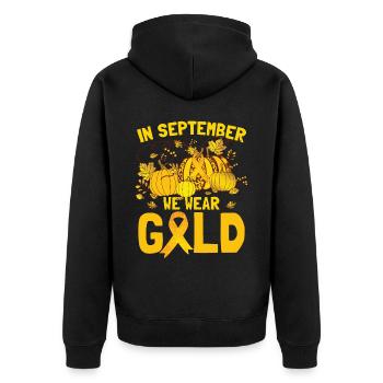 En septembre, nous portons Gold Childhood Cancer - Veste à capuche bio Premium Unisexe - noir - Dos - Nico (187cm)