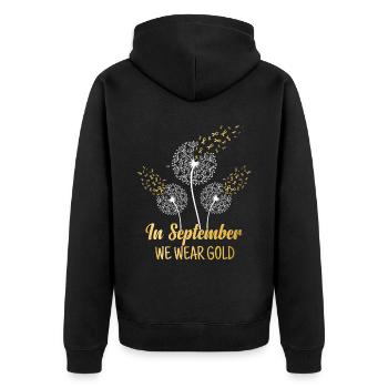 En septembre, nous portons Gold Childhood Cancer - Veste à capuche bio Premium Unisexe - noir - Dos - Nico (187cm)