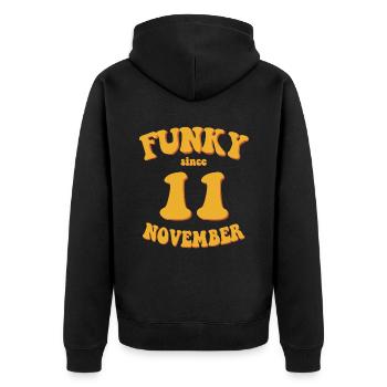 Funky Anniversaire: Novembre 2011 - Flower Power - Veste à capuche bio Premium Unisexe - noir - Dos - Nico (187cm)