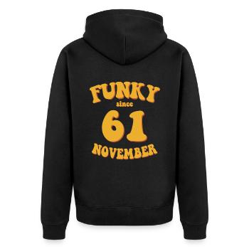 Funky Birthday: November 1961 - Flower Power - Unisex Premium Organic Zip Hoodie - black - Back - Nico (187cm)
