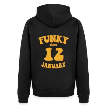 Funky Birthday: January 2012 - Flower Power - Unisex Premium Organic Zip Hoodie - black - Back - Nico (187cm)