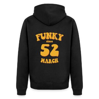 Funky Birthday: March 1952 - Flower Power - Unisex Premium Organic Zip Hoodie - black - Back - Nico (187cm)