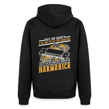 Mundharmonika Instrument und Mundharmonika - Unisex Premium Bio Zip Hoodie - Schwarz - Hinten - Nico (187cm)