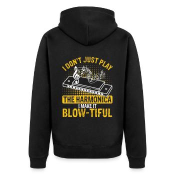 Harmonikaspieler für Munharmonika Spieler - Unisex Premium Bio Zip Hoodie - Schwarz - Hinten - Nico (187cm)