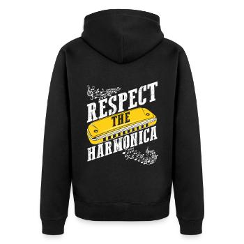 Mundharmonika Instrument und Mundharmonika - Unisex Premium Bio Zip Hoodie - Schwarz - Hinten - Nico (187cm)