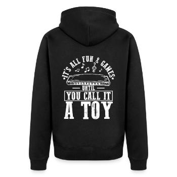 Harmonikaspieler für Munharmonika Spieler - Unisex Premium Bio Zip Hoodie - Schwarz - Hinten - Nico (187cm)