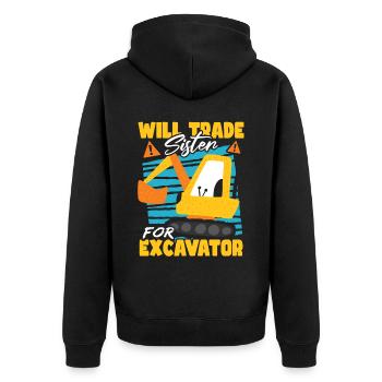 Will Trade Sister For Excavator Construction - Unisex Premium Organic Zip Hoodie - black - Back - Nico (187cm)