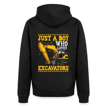 Just A Boy Who Loves Excavators - Unisex Premium Organic Zip Hoodie - black - Back - Nico (187cm)