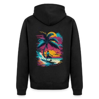 Summer Sun Palm Beach Island Surfboard - Unisex Premium Organic Zip Hoodie - black - Back - Nico (187cm)