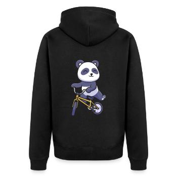 Großer Panda Pandabär Fahrrad - Unisex Premium Bio Zip Hoodie - Schwarz - Hinten - Nico (187cm)