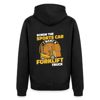 Screw The Sports Car Forklift Driver - Unisex Premium Organic Zip Hoodie - black - Back - Nico (187cm)