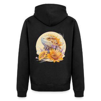 Cute Bearded Dragon Sunflower Artistic Reptile - Unisex Premium Bio Zip Hoodie - Schwarz - Hinten - Nico (187cm)