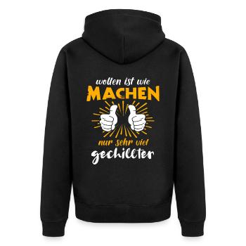 Machen Wollen - Unisex Premium Bio Zip Hoodie - Schwarz - Hinten - Nico (187cm)