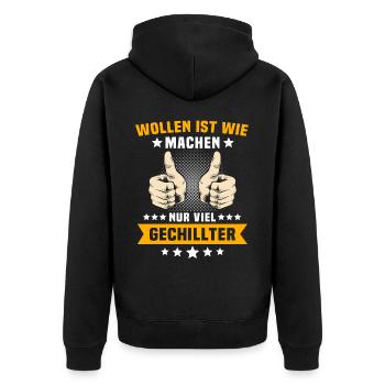 Machen Wollen - Unisex Premium Bio Zip Hoodie - Schwarz - Hinten - Nico (187cm)