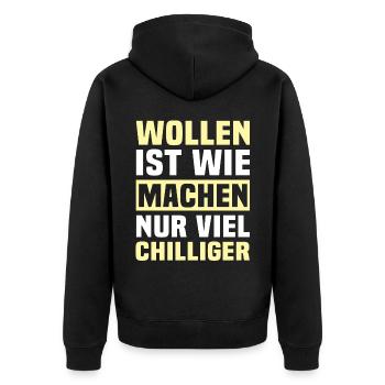 Machen Wollen - Unisex Premium Bio Zip Hoodie - Schwarz - Hinten - Nico (187cm)