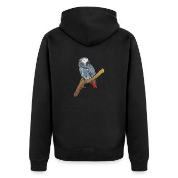 Motif de perroquet gris I pour porte-oiseau - Veste à capuche bio Premium Unisexe - noir - Dos - Nico (187cm)