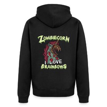 Zombie Zombiecorn Halloween Einhorn - Unisex Premium Bio Zip Hoodie - Schwarz - Hinten - Nico (187cm)
