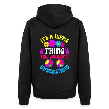 Lustiger Hippie Frieden Freundlichkeit - Unisex Premium Bio Zip Hoodie - Schwarz - Hinten - Nico (187cm)
