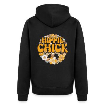 Lustig Hippie Floral Groovy - Unisex Premium Bio Zip Hoodie - Schwarz - Hinten - Nico (187cm)