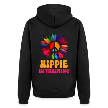 Funny Hippie Peace Groovy - Unisex Premium Organic Zip Hoodie - black - Back - Nico (187cm)