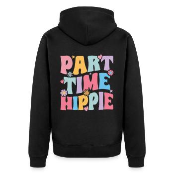 Groovy Funny Hippie - Unisex Premium Bio Zip Hoodie - Schwarz - Hinten - Nico (187cm)