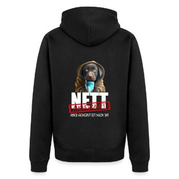 Hund Nett Ausverkauft Genervt - Unisex Premium Bio Zip Hoodie - Schwarz - Hinten - Nico (187cm)