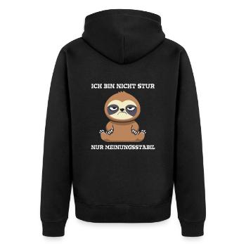 Ich bin nicht Stur nur Meinungsstabil Faultier - Unisex Premium Bio Zip Hoodie - Schwarz - Hinten - Nico (187cm)