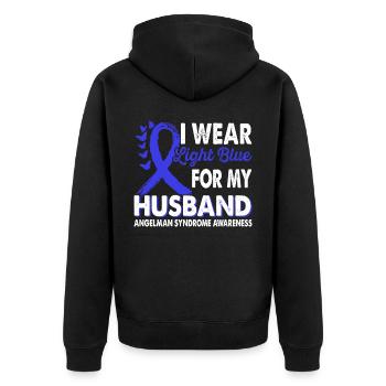 Wear light blue for awareness of the - Unisex Premium Organic Zip Hoodie - black - Back - Nico (187cm)